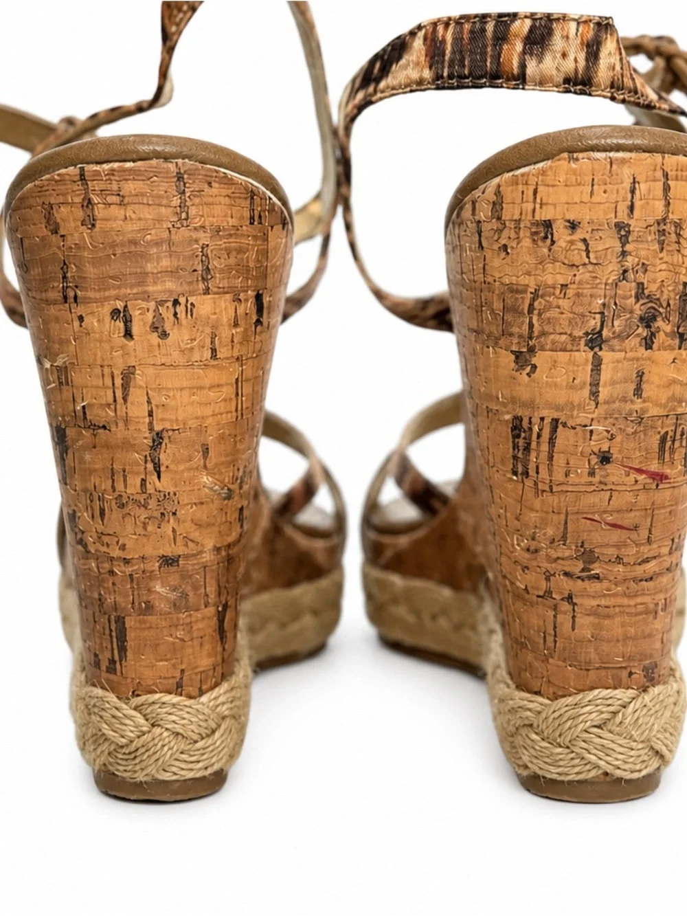XOXO Tan & Brown Animal-Print Knot Front Wedge Sandals